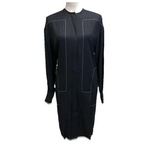 Partow Linden Stitched Jersey Dress Shift Womens 4 Black Long Sleeve Modern